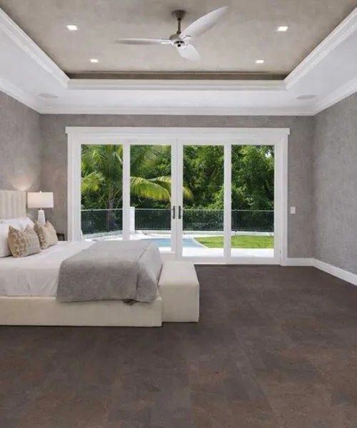 onxy swiss cork flooring bedroom dark black colour