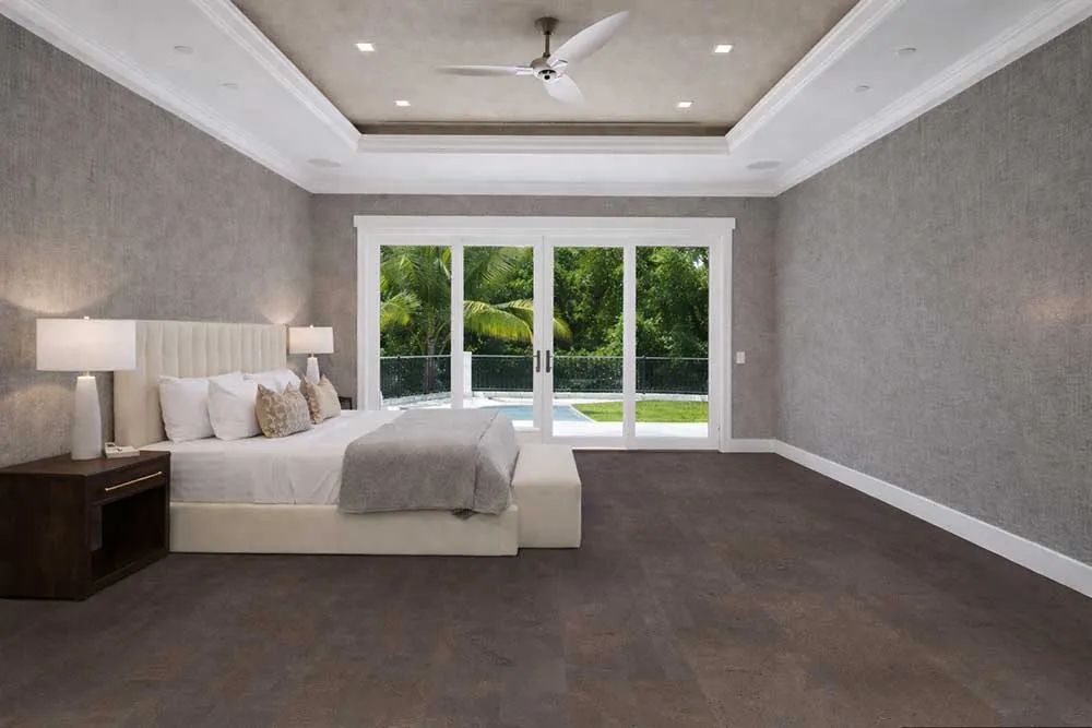 onxy swiss cork flooring bedroom dark black colour