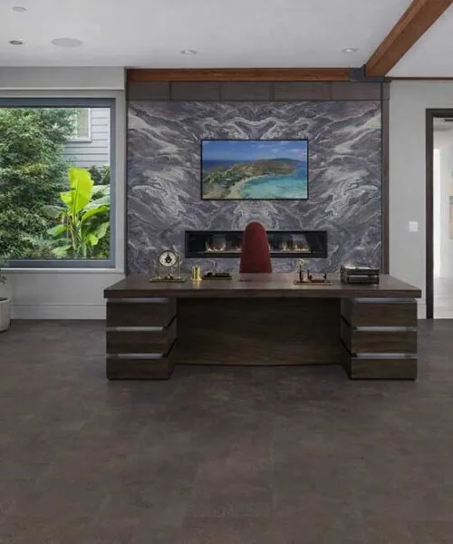 Luxury home office design featuring Onxy Swiss cork flooring, natural cork flooring for stylish interiors.