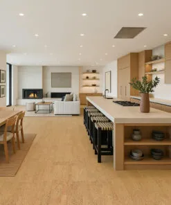 Rhythm – 7/16″ (11mm) – Swiss Real Cork Floating (FRhy11) Kitchen and dining space with Rhythm Swiss cork flooring.