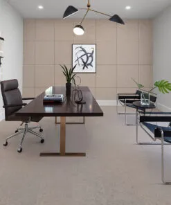 Modern office with Porto Mist Swiss Natural Cork Flooring and matching cork wall panels.