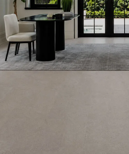 Porto Mist - 7/16" (11mm) - Swiss Real Cork Floating (FPM11) Modern dining room featuring Porto Mist cork flooring with a seamless natural cork appearance