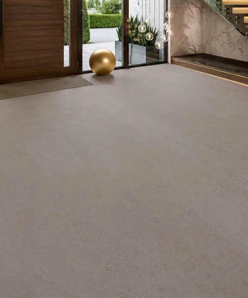 Porto Mist - 7/16" (11mm) - Swiss Real Cork Floating (FPM11) Bright luxury foyer featuring Porto Mist cork flooring with a clean minimalist design