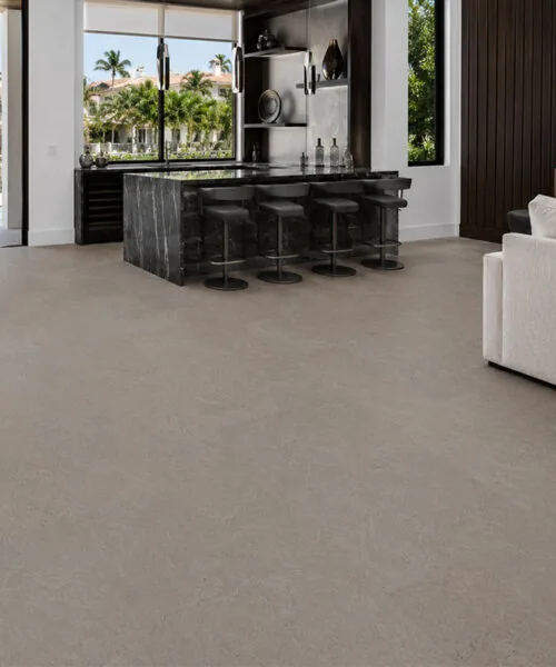 Porto Mist - 7/16" (11mm) - Swiss Real Cork Floating (FPM11) Modern home entry featuring Porto Mist cork flooring with a soft light gray natural cork finish