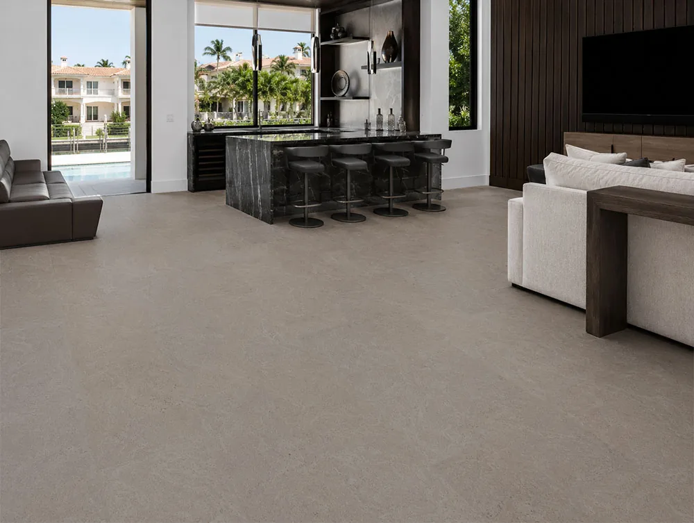 Porto Mist - 7/16" (11mm) - Swiss Real Cork Floating (FPM11) Modern home entry featuring Porto Mist cork flooring with a soft light gray natural cork finish