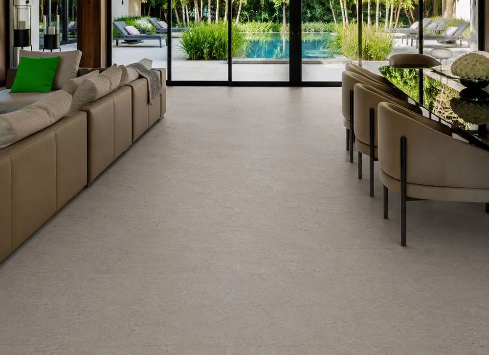 Porto Mist - 7/16" (11mm) - Swiss Real Cork Floating (FPM11) Contemporary kitchen featuring Porto Mist cork flooring with a durable natural cork surface