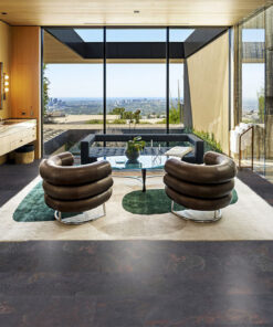 Rainbow Slate Real Stone Flooring – High-End Living Room with Large Windows and Contemporary Furniture