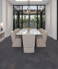 Rainbow Slate Real Stone Flooring – Bright Dining Room with Neutral Décor and Stone-Look Floor