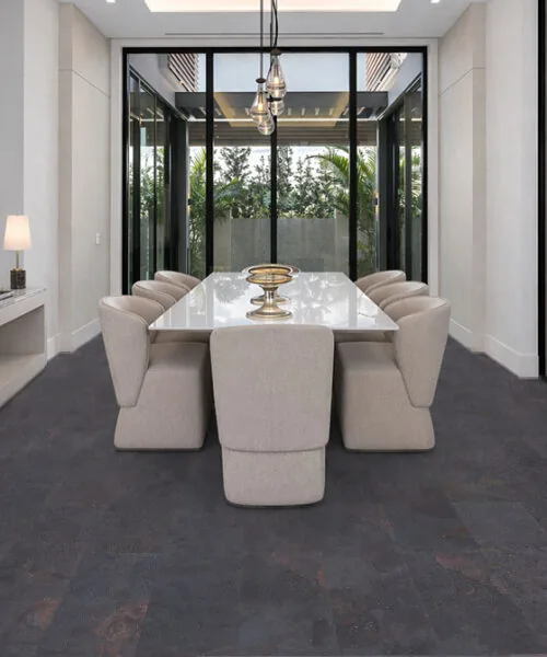 Rainbow Slate Real Stone Flooring – Bright Dining Room with Neutral Décor and Stone-Look Floor