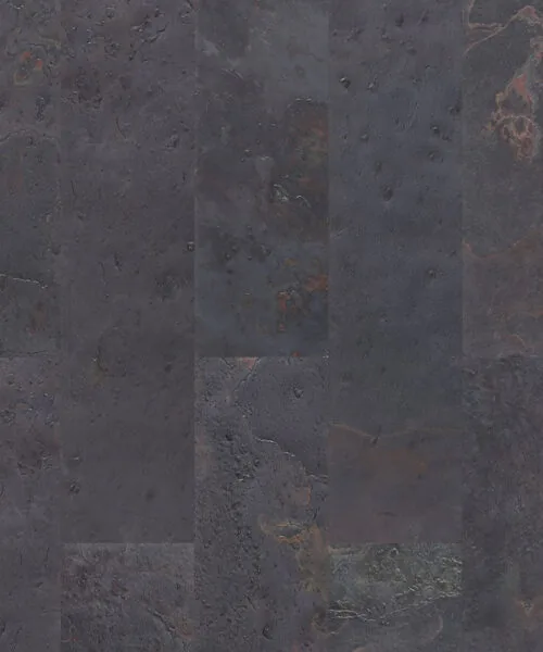 Rainbow Slate Real Stone Flooring – Dark Stone Accent Wall with Fireplace in Modern Living Room