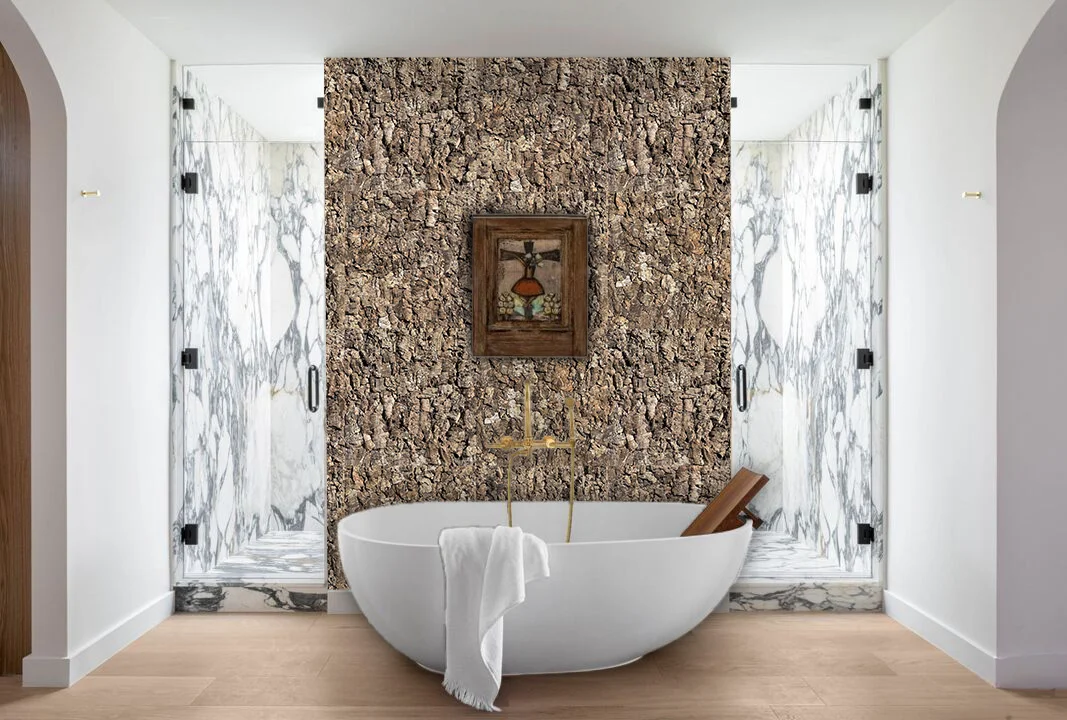 Roccia HDF - 1 7/64"(28mm) - Cork Wall Panels (WRocc28) Roccia HDF - 28mm - Cork Wall Panels (WRocc28) - 3D Cork Wall and Ceiling Panels with MDF flooring detail view