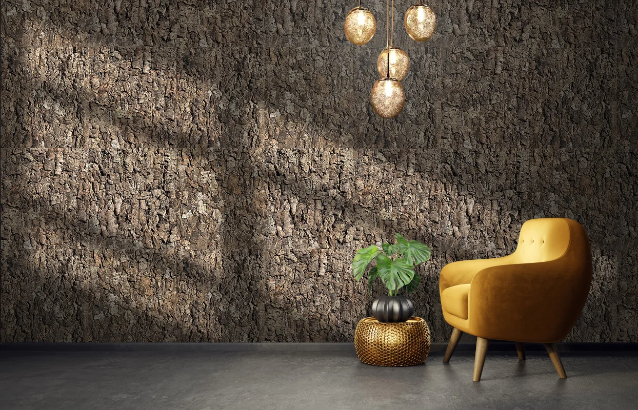 Roccia HDF - 1 7/64"(28mm) - Cork Wall Panels (WRocc28) Roccia HDF - 28mm - Cork Wall Panels (WRocc28) - 3D Cork Wall and Ceiling Panels with MDF flooring detail view
