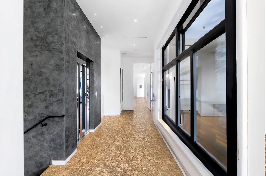 Rococo - 1/2" (12mm) - Cork Floating (FRoco12) rococo cork floor multi family building hallway elevated idea