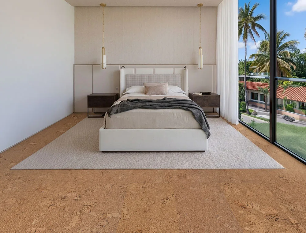 Salami - 1/4" (6mm) - Cork Wall Tile Glue Down (GSal6) Spacious open-concept home showcasing Salami natural cork flooring throughout the main living area.