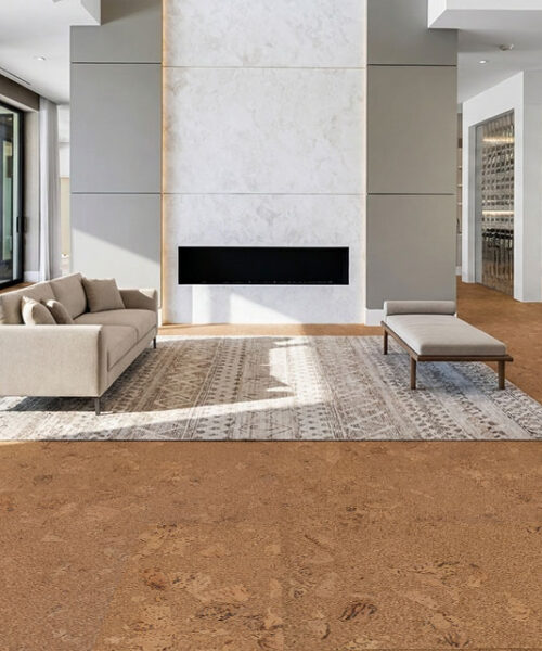 Spacious open-concept home showcasing Salami natural cork flooring throughout the main living area.