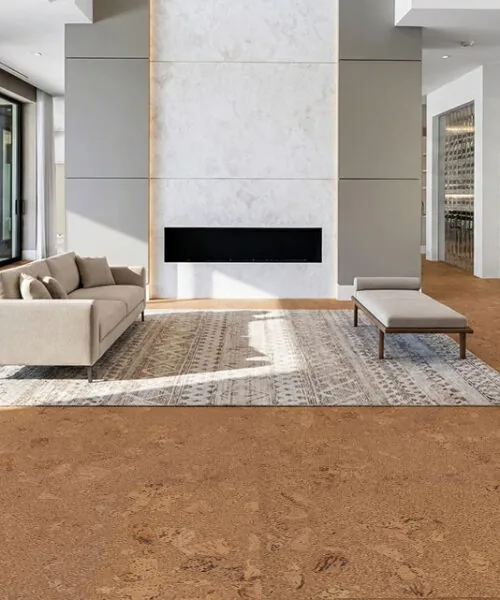 Spacious open-concept home showcasing Salami natural cork flooring throughout the main living area.