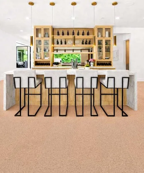 Seaside - 7/16" (11mm) - Swiss Real Cork Floating (FSea11) Modern open-concept bar and entertainment space featuring Seaside cork flooring with warm natural finish.