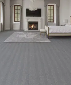 Serpent Luxe – 13/32” (10.5mm) – Swiss Leather Flooring (LSL10.5) Spacious bedroom with Swiss Serpent Luxe leather floating floors, soft gray finish adding sophistication to a warm, inviting retreat.