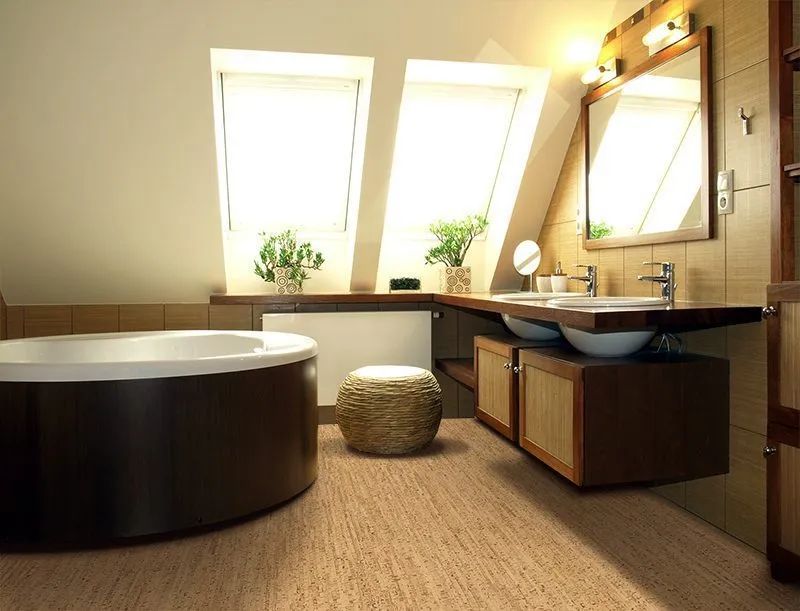 silver birch cork floor interior luxurious bathroom attic