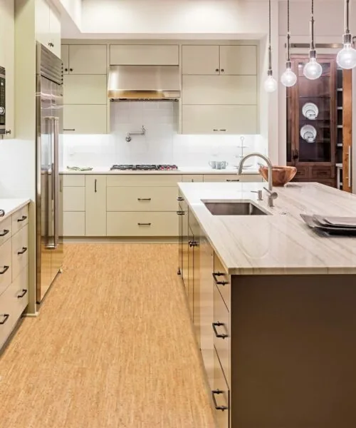 Silver Birch - 5/16" (8mm) - Cork Glue Down Tile (GSB8) silver birch cork floor kitchen modern island cabinets