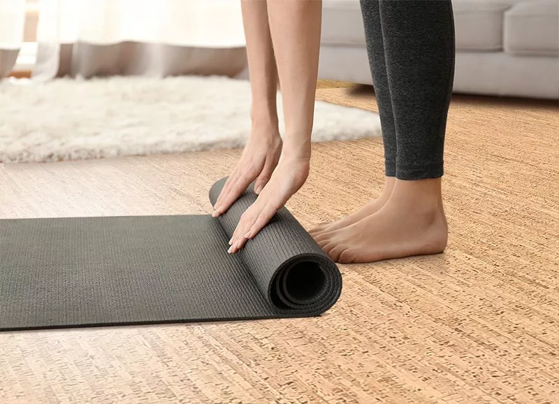 silver birch forna cork floors yoga room soft comfortable resilient