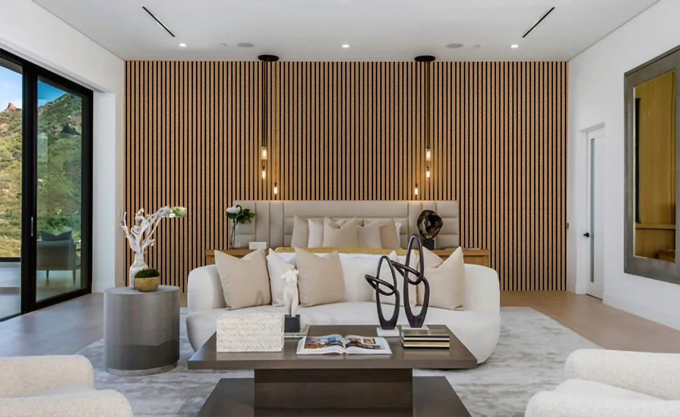Slat Dark Natural - 43/64" (17mm) - 3D Cork Wall Panels (WSDN17) slat dark natural 3D acoustic soundproofing wall panels