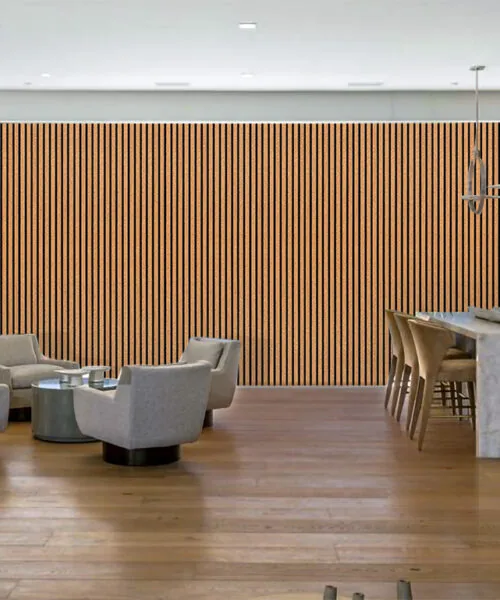 Slat Dark Natural - 43/64” (17mm) - 3D Cork Wall Panels (WSDN17) - 3D Cork Wall and Ceiling Panels with MDF flooring det...