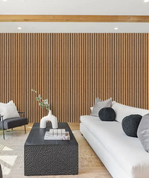 Slat Dark Natural - 43/64” (17mm) - 3D Cork Wall Panels (WSDN17) - 3D Cork Wall and Ceiling Panels with MDF flooring det...