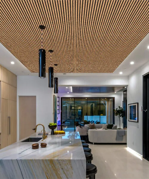 Slat Dark Natural - 43/64” (17mm) - 3D Cork Wall Panels (WSDN17) - 3D Cork Wall and Ceiling Panels with MDF flooring det...