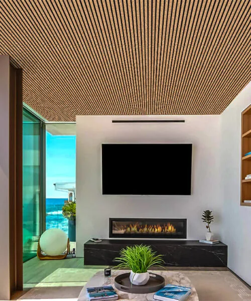 Slat Dark Natural - 43/64” (17mm) - 3D Cork Wall Panels (WSDN17) - 3D Cork Wall and Ceiling Panels with MDF flooring det...