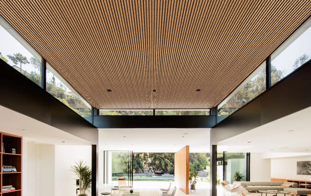 Slat Dark Natural - 43/64" (17mm) - 3D Cork Wall Panels (WSDN17) slat dark natural cork echo reducer ceiling large room panels
