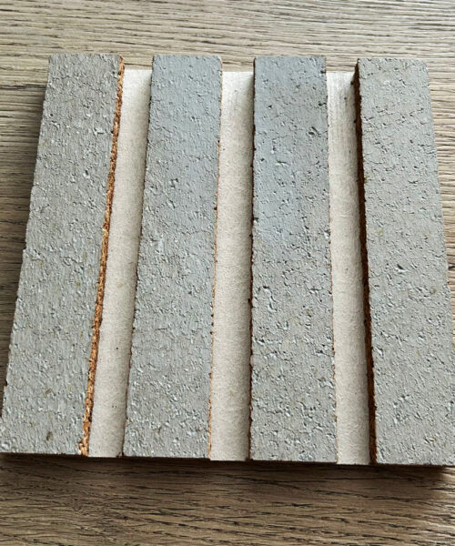 Slat Perla 43/63” (17mm) 3D Acoustic Cork Wall Panels (WSP17) - 3D Cork Wall and Ceiling Panels with MDF flooring detail...