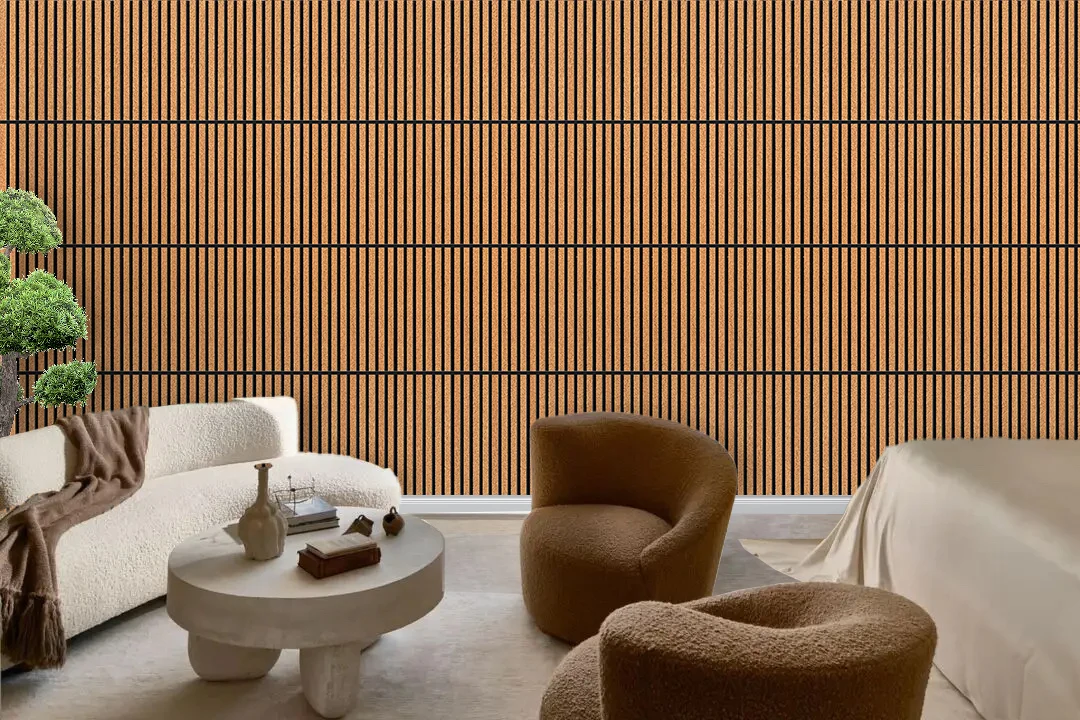 Slatwall Dark Natural 43/64” (17mm) 3D Acoustic Cork Wall Panels Slatwall Dark Natural 43/64” (17mm) 3D Acoustic Cork Wall Panels - 3D Cork Wall and Ceiling Panels with MDF flooring det...