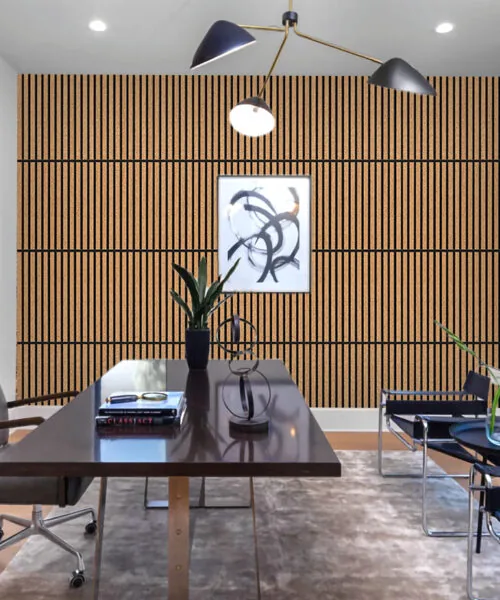 Slatwall Dark Natural 43/64” (17mm) 3D Acoustic Cork Wall Panels - 3D Cork Wall and Ceiling Panels with MDF flooring pro...