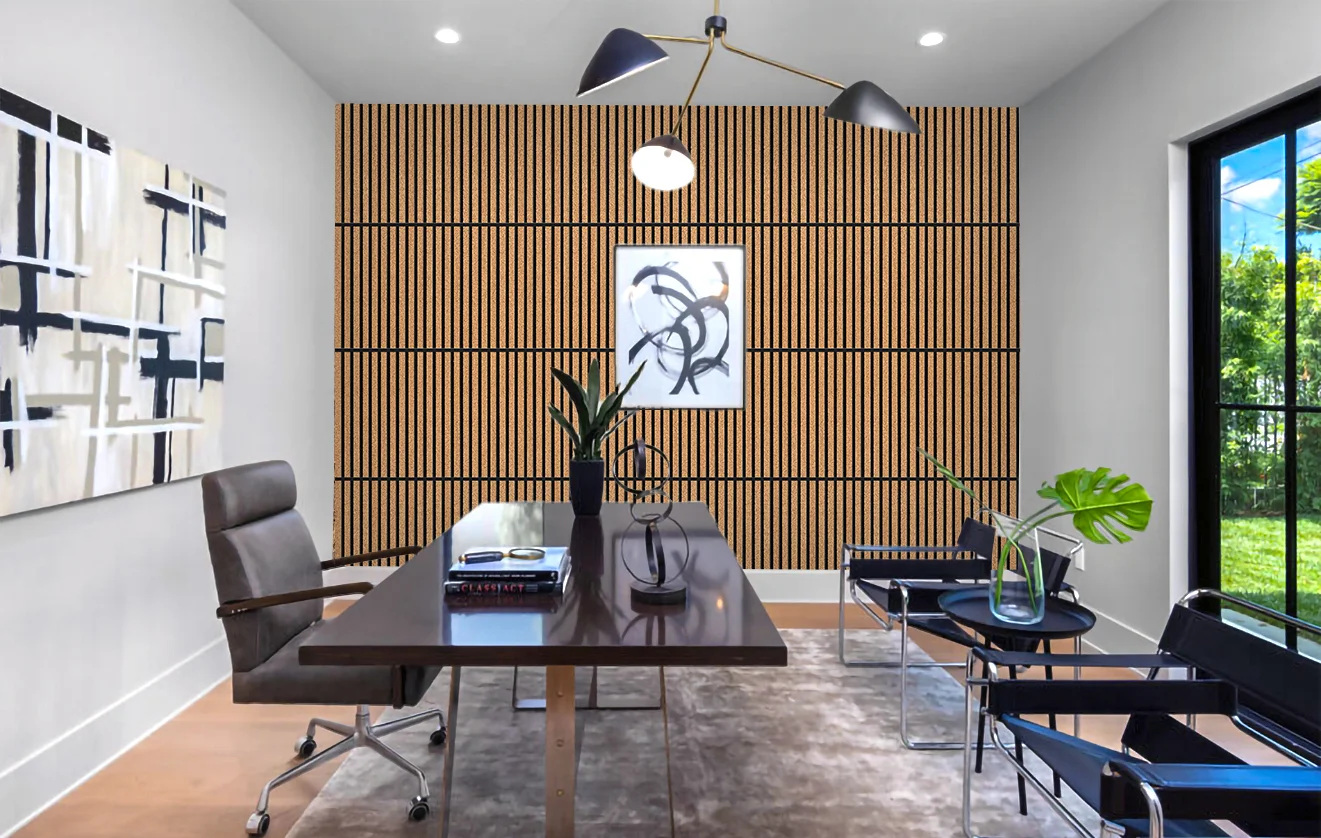 Slatwall Dark Natural 43/64” (17mm) 3D Acoustic Cork Wall Panels Slatwall Dark Natural 43/64” (17mm) 3D Acoustic Cork Wall Panels - 3D Cork Wall and Ceiling Panels with MDF flooring pro...