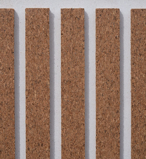 Decorative cork slat wall panels provide natural beauty, acoustic performance, and sustainable interior wall design.