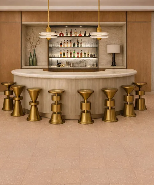 Solara solid massive glue down cork tiles creating an inviting commercial interior with natural cork comfort and durability.