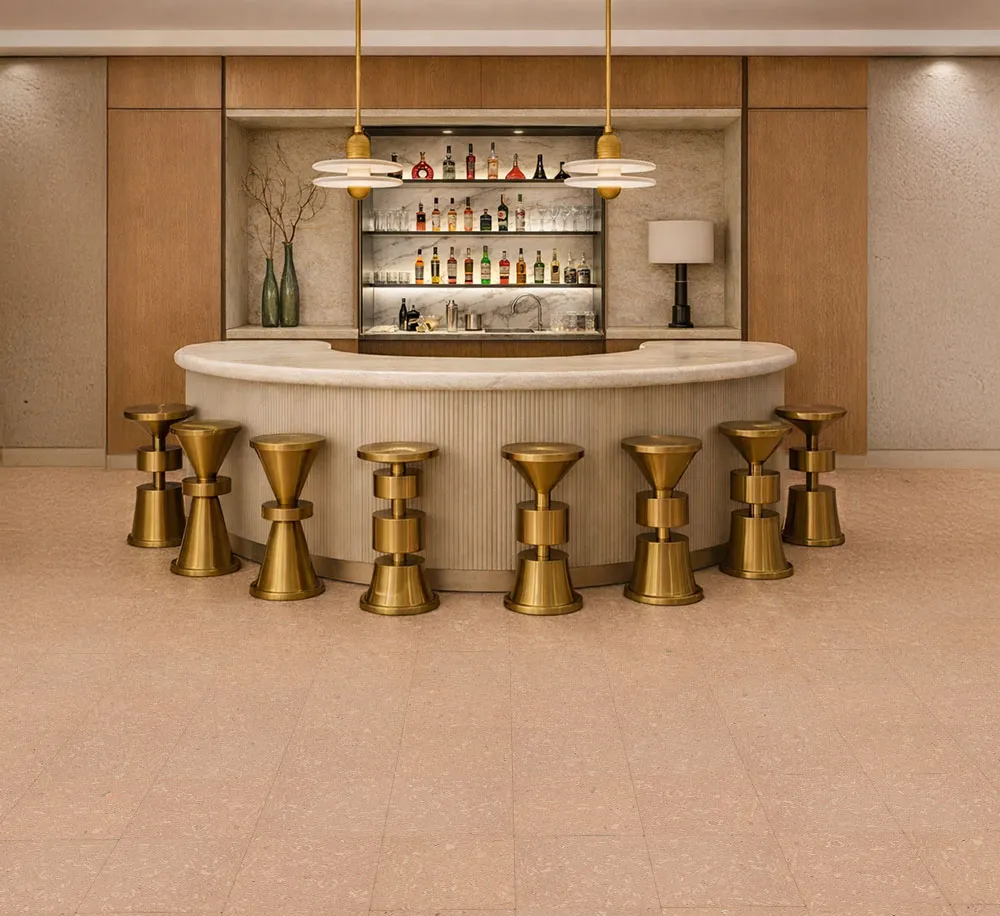 Solara solid massive glue down cork tiles creating an inviting commercial interior with natural cork comfort and durability.