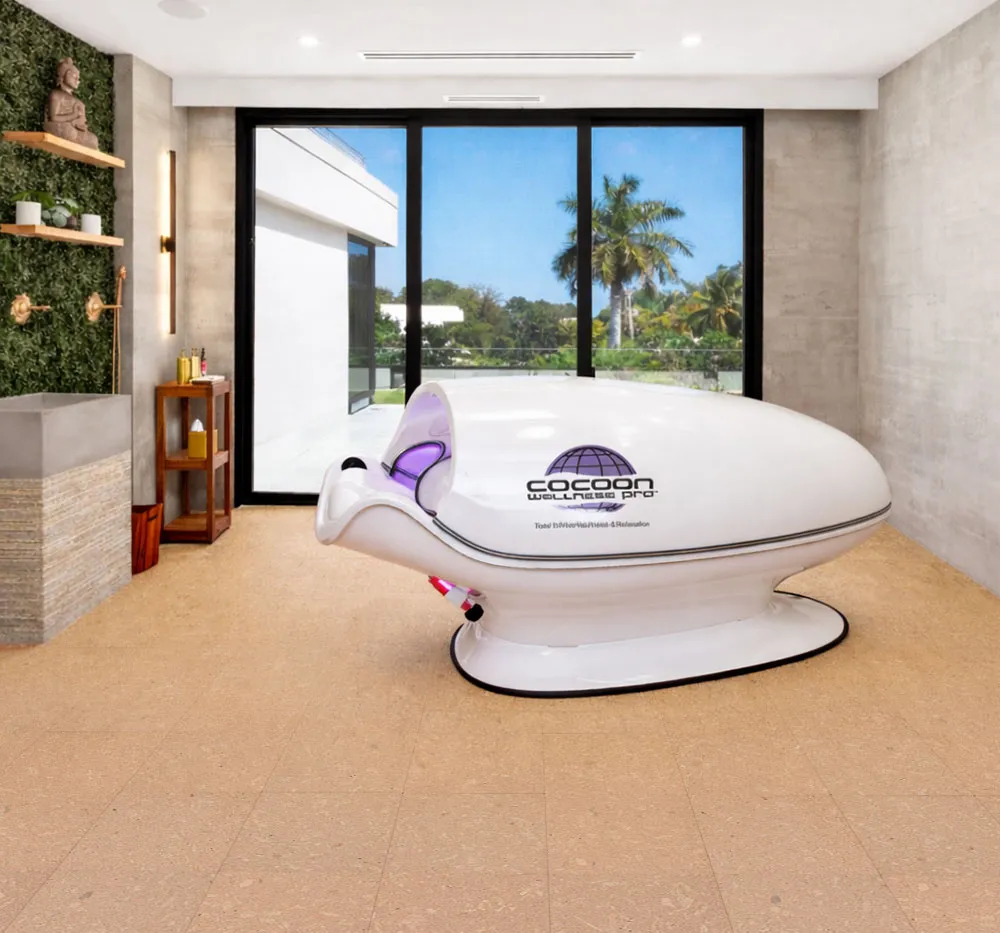 Solara solid massive glue down cork tiles used in a wellness room, providing a calm, warm, and naturally resilient cork surface