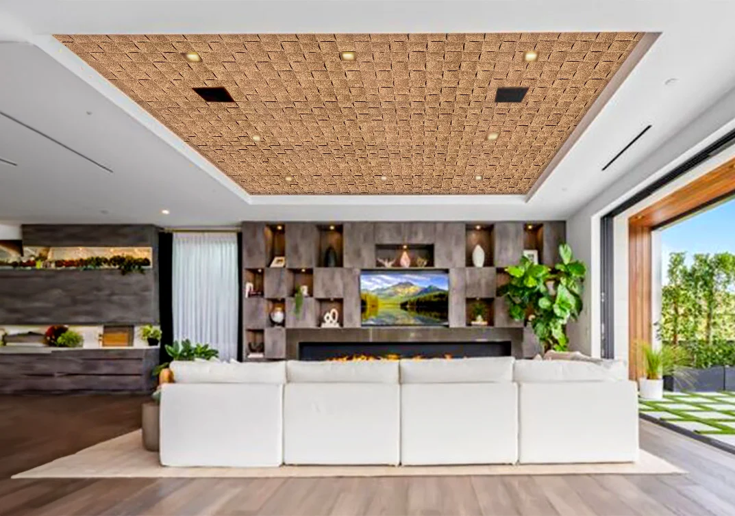 Wave Wood 25/32” (20mm) 3D Acoustic Cork Wall Panels (WWWo20) wave wood 3d acoustic cork sound diffuser ceiling panels.