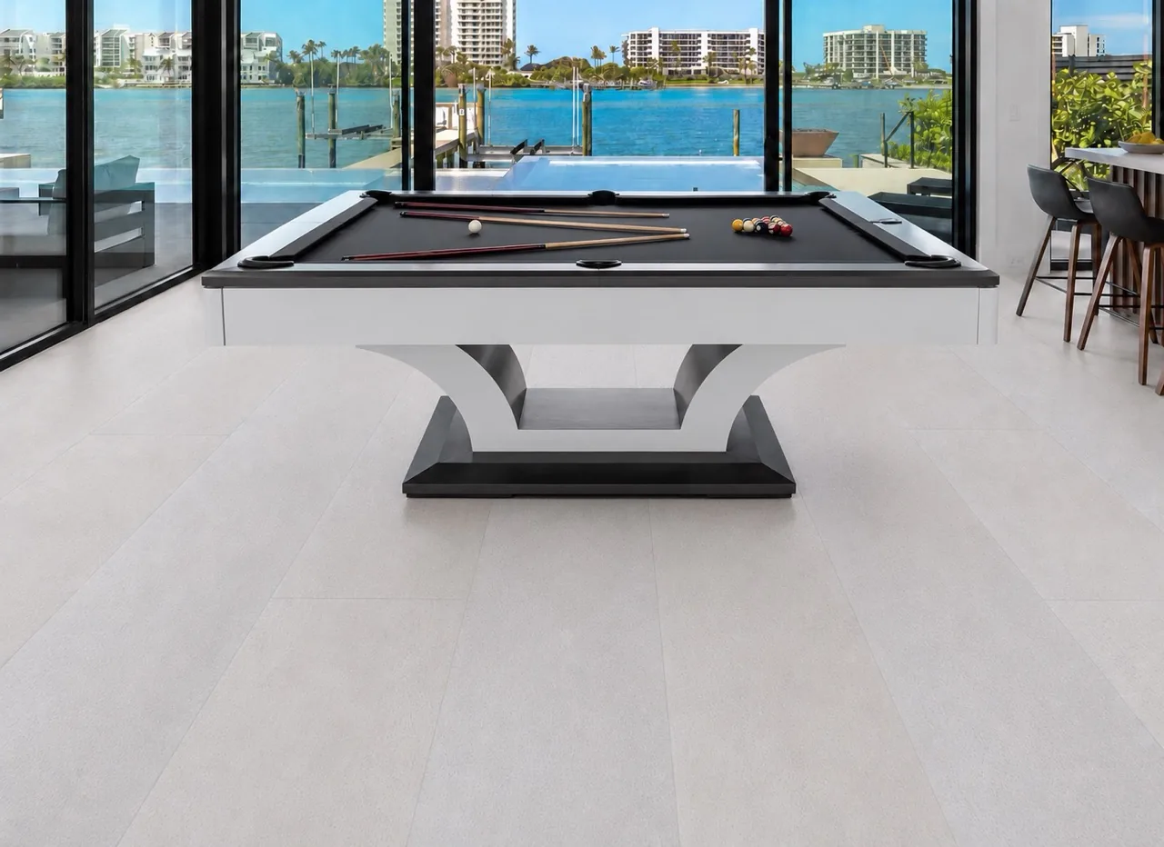 White Leather - 1/2" (12mm) - Cork Floating (FWL12) Elegant spa-inspired bathroom featuring White Leather cork flooring with a soft white leather texture and contemporary floating vanity.