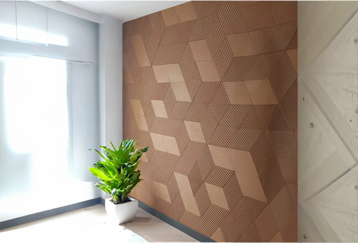 Striato Natural - 7/16" (11mm) - 3D Cork Wall Panels (WSN11) Wood Rigato - 7/16” (11mm) 3D Cork Wall Panels (WWR11) - 3D Cork Wall and Ceiling Panels with MDF flooring detail view