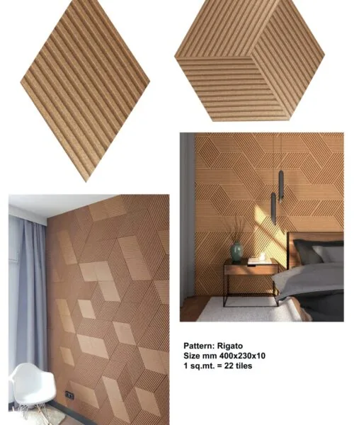 wood rigato natural cork 3d decorative sound diffusion wall panels