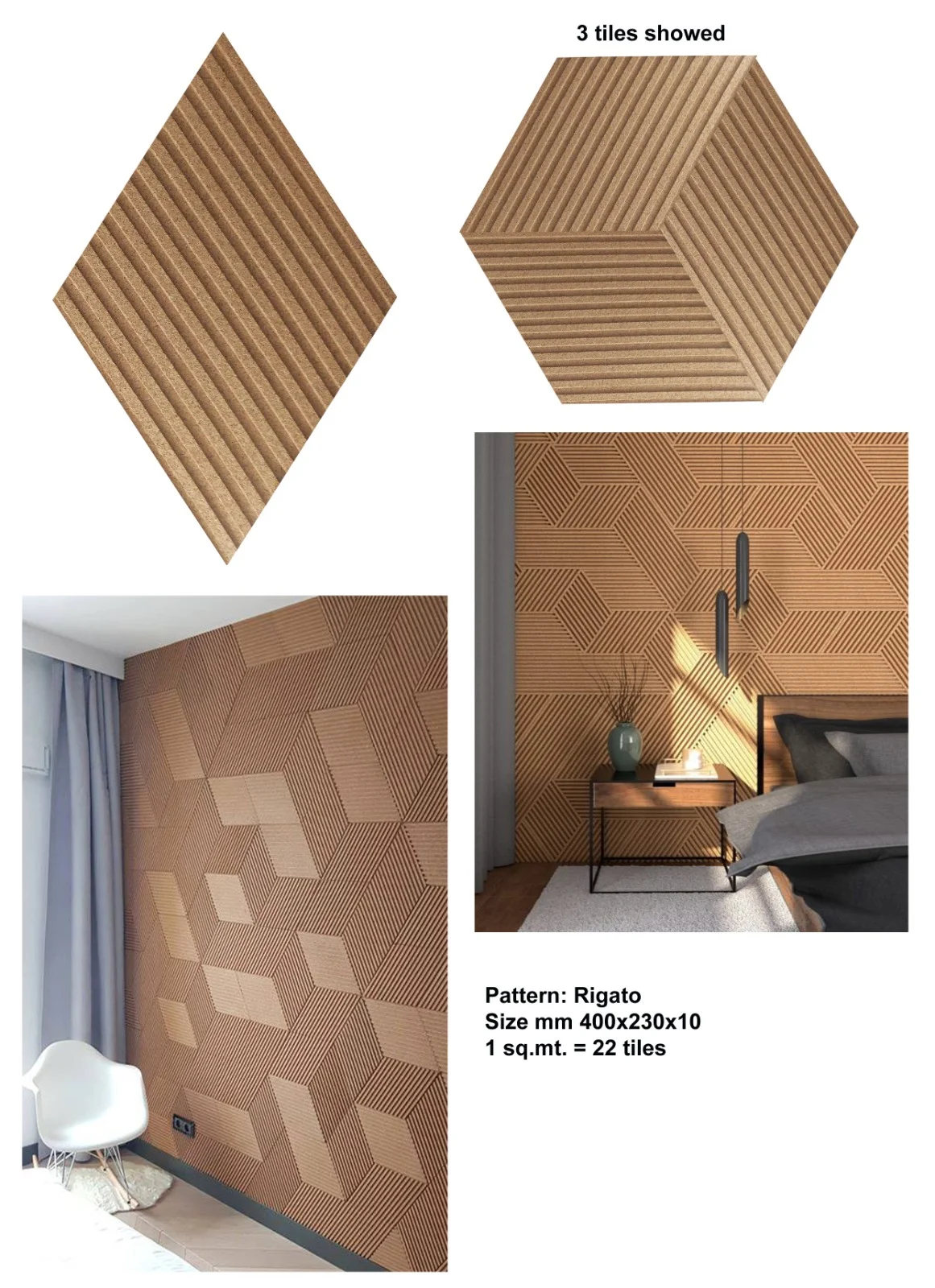 Striato Natural - 7/16" (11mm) - 3D Cork Wall Panels (WSN11) wood rigato natural cork 3d decorative sound diffusion wall panels