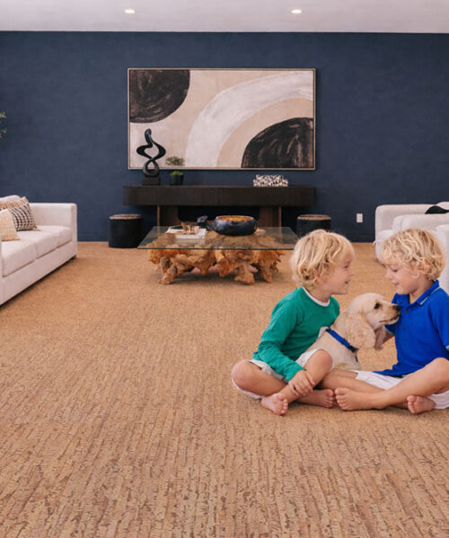 Woodflow - 1/2" (12mm) - Cork Floating (FWof12) Pet-friendly living room with Woodflow cork flooring