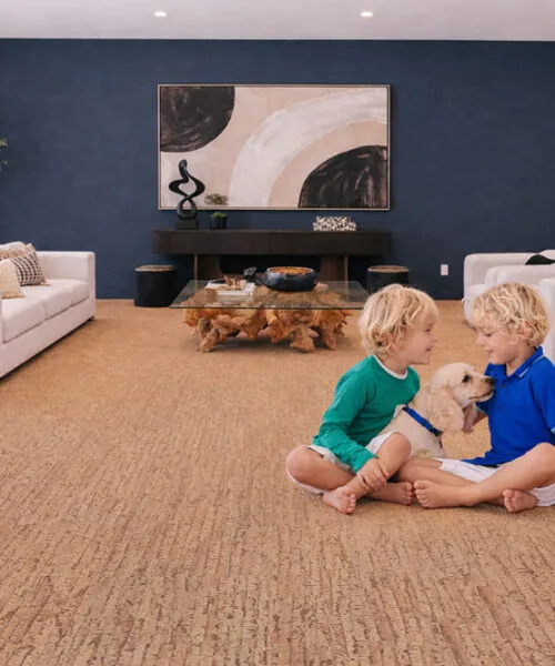 Woodflow - 1/2" (12mm) - Cork Floating (FWof12) Pet-friendly living room with Woodflow cork flooring